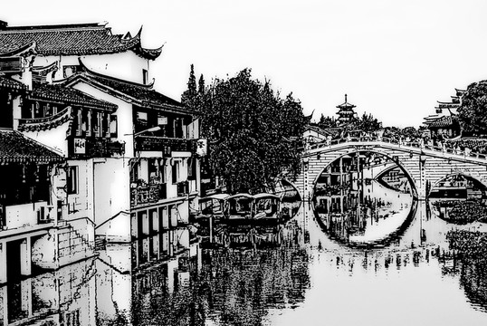 江南古鎮(zhèn) 古鎮(zhèn)水墨 古鎮(zhèn)線描
