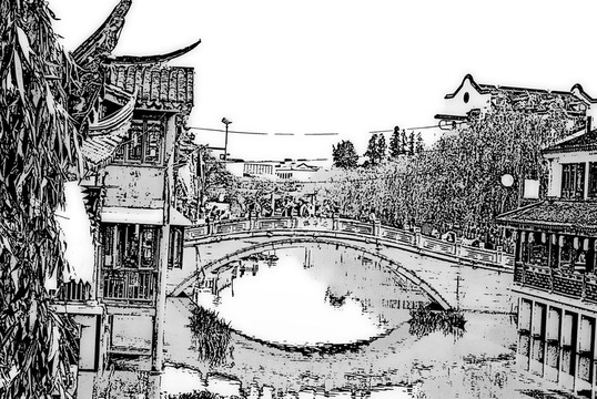 江南古鎮(zhèn) 古鎮(zhèn)水墨 古鎮(zhèn)線描