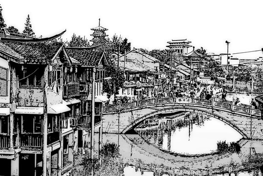江南古鎮(zhèn) 古鎮(zhèn)水墨 古鎮(zhèn)線描