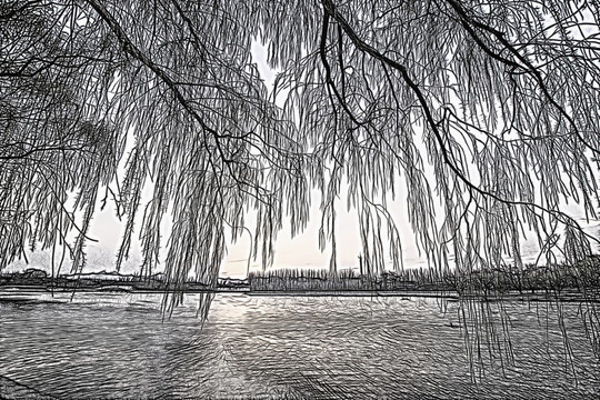 黑白抽象風(fēng)景畫