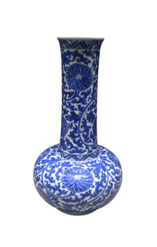 清代文物 青花纏枝蓮紋長頸瓶