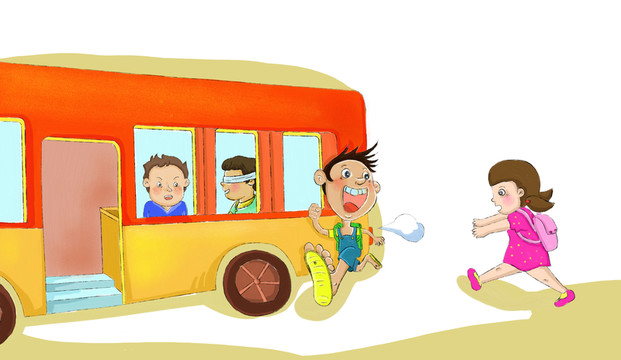 兒童插圖 乘坐公交車
