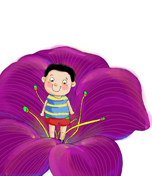 兒童插圖 花蕊中的男孩