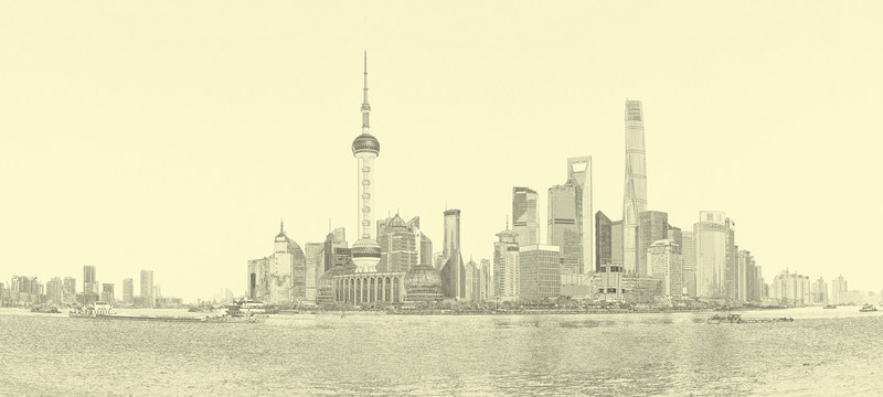 上海外灘全景線描 合層