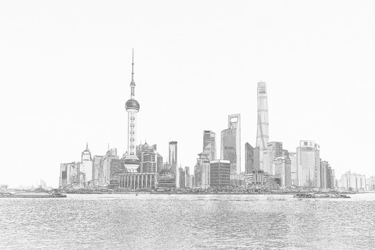 上海風(fēng)光全景線描   合層