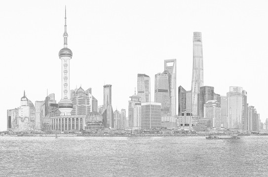 上海風光全景線描   合層