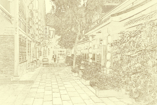 四川古鎮(zhèn)線描 合層