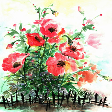 花卉水彩畫作品
