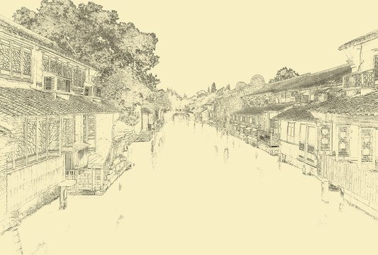 古鎮(zhèn)線描  合層