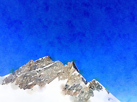 水彩畫 雪峰