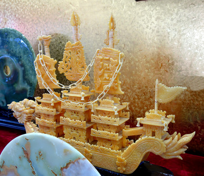 玉雕 龍舟 玉雕船 工藝品