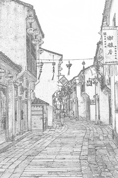 江南古鎮(zhèn)線描