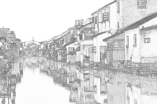 江南古鎮(zhèn)線描