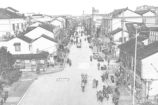 江南古鎮(zhèn)線描