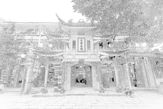 四川古鎮(zhèn)線描