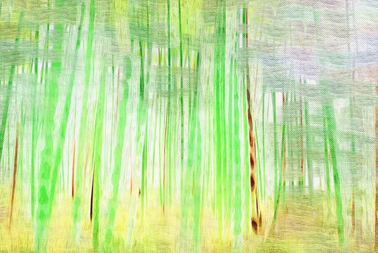 竹林油畫