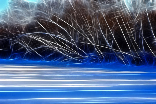 電腦畫 雪原樹林