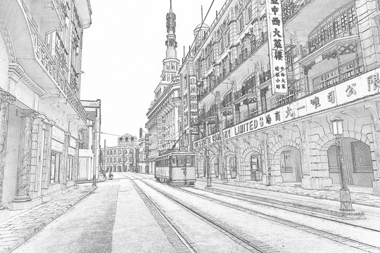 老上海 建筑線描
