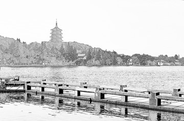 西湖風(fēng)光線描 未分層