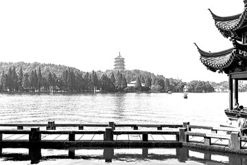 西湖風光線描 未分層