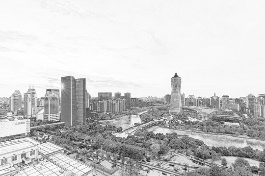 杭州西湖文化廣場(chǎng) 線描