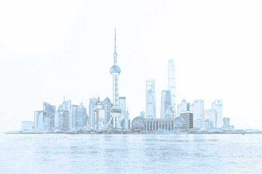 上海外灘全景線描 合層