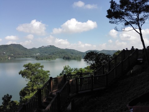 湖光山水綠樹成蔭的深圳水庫