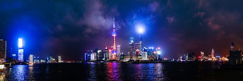 上海浦東外灘夜景全景