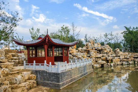藍(lán)天白云  園林建筑