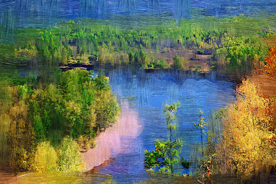 電腦油畫 森林河