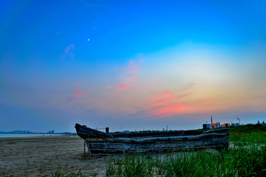 海灘 夕陽(yáng) 日月同輝