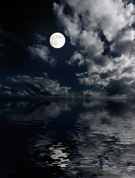 Moon和海上的云在夜晚