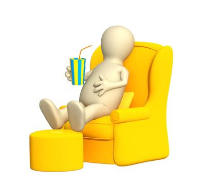 3D木偶；在扶手椅上休息