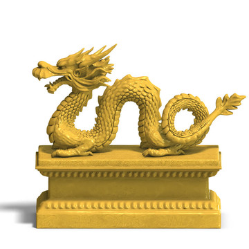 一尊金色的中國(guó)龍雕像。裁剪路徑與白色
