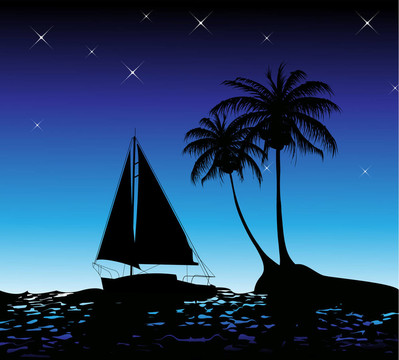 棕櫚樹和游艇的夏季背景