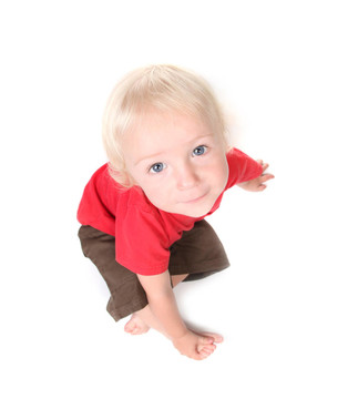 一個Toddler Baby Boy頂視魚眼鏡頭