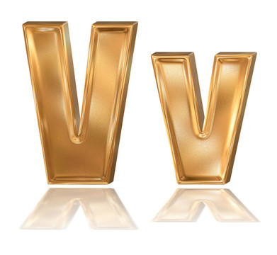 3D金色字體；字母V