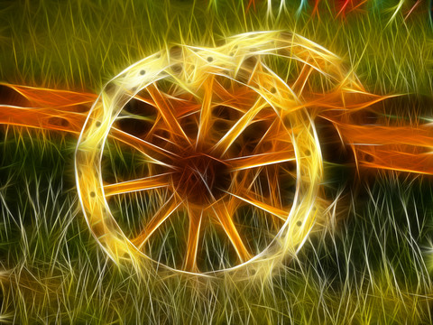 電腦畫 草原勒勒車車輪