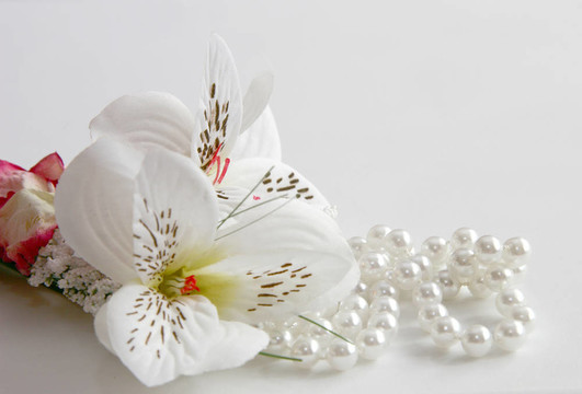 珍珠項(xiàng)鏈和真絲花