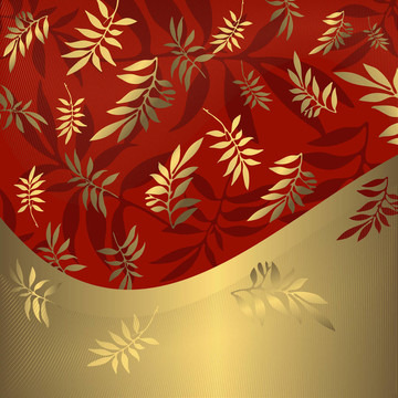 抽象花卉紅金色邊框