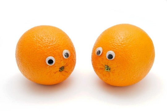 兩個有趣的橙色水果眼睛孤立