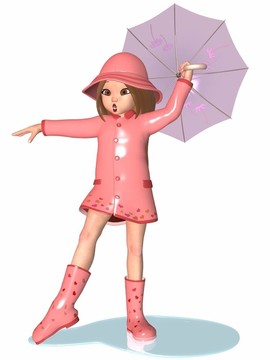 卡通女孩-雨天