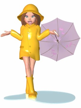 卡通女孩-雨天