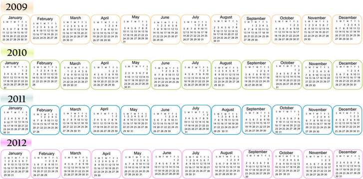 日歷；新年2009；2010；2011；2012