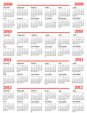 日歷；新年2009；2010；2011；2012