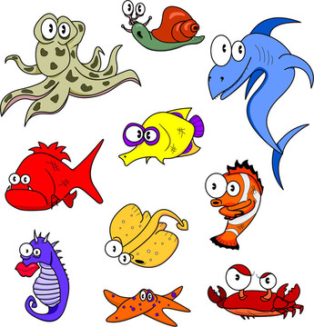 卡通的海洋生物