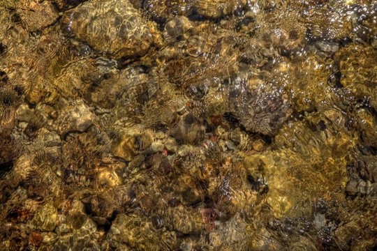 水中的黃色巖石