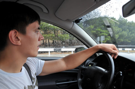 在潮濕的路上開車