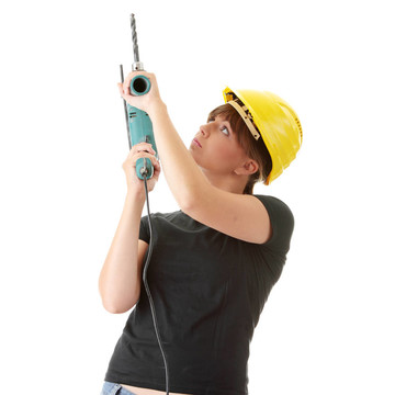 年輕女子建設(shè)者鉆機