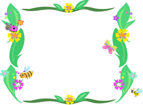 復(fù)古的樹葉框架；Flowers和蟲子